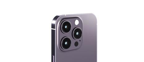 Back view of realistic new smartphone mockup with camera in purple color for product advertising UI and UX infographic presentation interface design. Technology concept. 3D illustration rendering photo