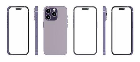 Realistic new smartphone mockup in purple color with device display screen template for product advertising UI and UX infographic presentation interface design. Tech concept. 3D illustration rendering photo