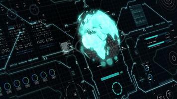 Green blue earth user interface head up display with HUD element and white grid on black background. Business technology and science concept. 3D illustration rendering photo
