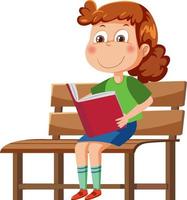 A girl reading a book sitting on bench vector