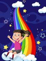 una chica en el arcoiris en el cielo vector