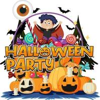 Happy Halloween Text Logo With Cartoon Character vector