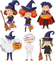 conjunto de elementos y personajes de dibujos animados de halloween vector