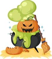 Halloween pumpkin in potion pot vector