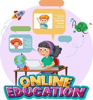 Online learning with a girl cartoon character vector