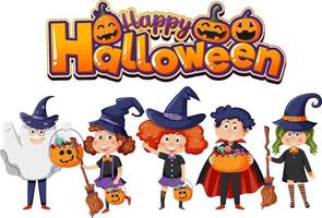 Happy Halloween Text Logo With Cartoon Character vector