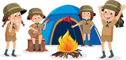 niños felices acampando al aire libre vector
