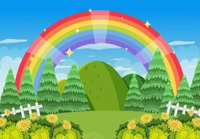 Nature background with rainbow in the sky