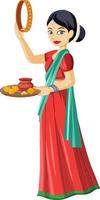 Indian woman in traditional clothing in Karva chauth festival theme vector