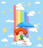 Happy kids in in the sky with rainbow vector