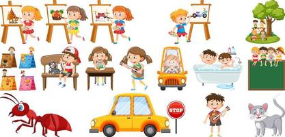 Set of cute kids and objects vector