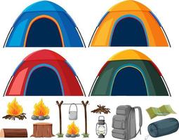 conjunto de muchos elementos de camping vector