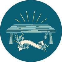 icono de una mesa de madera estilo tatuaje vector