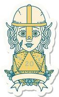 sticker of a elf fighter with natural 20 dice roll vector