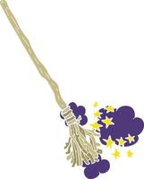 flat color illustration of magical broom vector