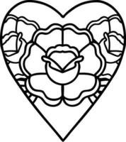 tattoo in black line style of a heart and flowers vector