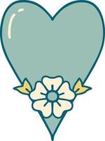 iconic tattoo style image of a heart and flower vector