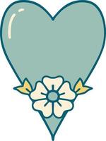 iconic tattoo style image of a heart and flower vector