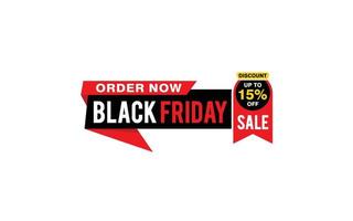 15 Percent discount black friday offer, clearance, promotion banner layout with sticker style. vector