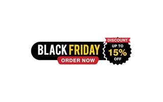 15 Percent discount black friday offer, clearance, promotion banner layout with sticker style. vector