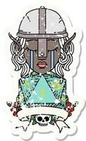 Retro Tattoo Style crying elf fighter character face with natural one D20 roll vector