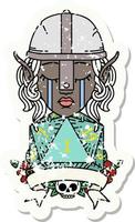 Retro Tattoo Style crying elf fighter character face with natural one D20 roll vector