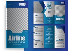 folleto de marketing de la compañía aérea, ilustración de vector de avión de línea aérea, diseño de plantilla de identidad de marca corporativa para agencia de viajes. papelería de estilo comercial y documentación para viajes, vacaciones