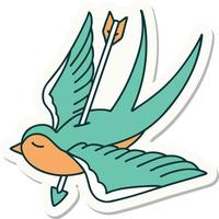 sticker of tattoo in traditional style of a swallow shot through with arrow vector