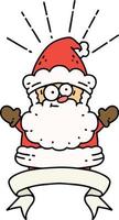 scroll banner with tattoo style santa claus christmas character vector