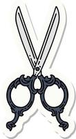 sticker of tattoo in traditional style of barber scissors vector