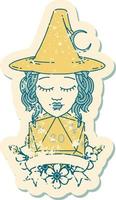 Retro Tattoo Style human witch with natural twenty dice roll vector