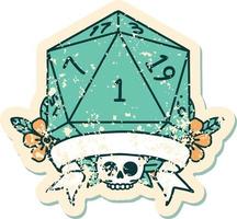 estilo de tatuaje retro natural uno d20 tirada de dados vector