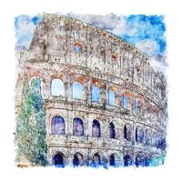 colosseo roma italia acuarela boceto dibujado a mano ilustración vector