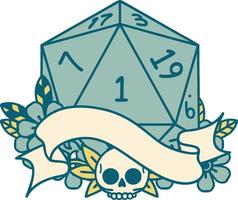 estilo de tatuaje retro natural uno d20 tirada de dados vector