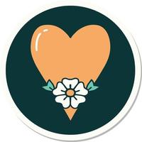 sticker of tattoo in traditional style of a heart and flower vector