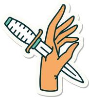 sticker of tattoo in traditional style of a dagger in the hand vector