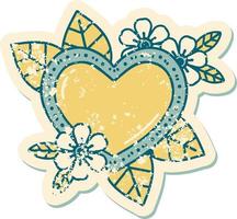 iconic distressed sticker tattoo style image of a botanical heart vector
