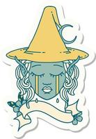 sticker of a sad elf mage character face vector