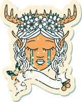 Retro Tattoo Style sad elf druid character face vector