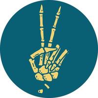 iconic tattoo style image of a skeleton giving a peace sign vector