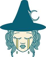 Retro Tattoo Style crying human witch character vector