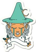 sticker of a sad elf mage character face vector