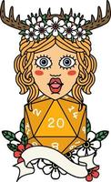 Retro Tattoo Style human druid with natural twenty dice roll vector