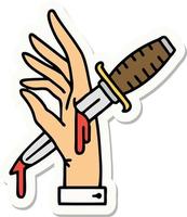 sticker of tattoo in traditional style of a dagger in the hand vector