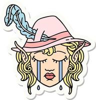 sticker of a crying elf bard character face vector