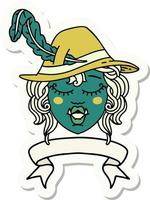 sticker of a singing half orc bard character with banner vector