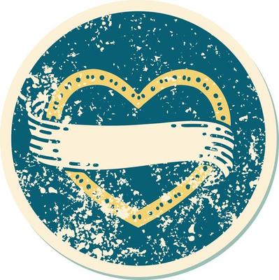 iconic distressed sticker tattoo style image of a heart and banner