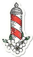 distressed sticker tattoo in traditional style of a barbers pole vector