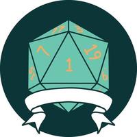 icon of natural one d20 dice roll vector