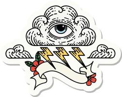 tattoo style sticker with banner of an all seeing eye cloud vector